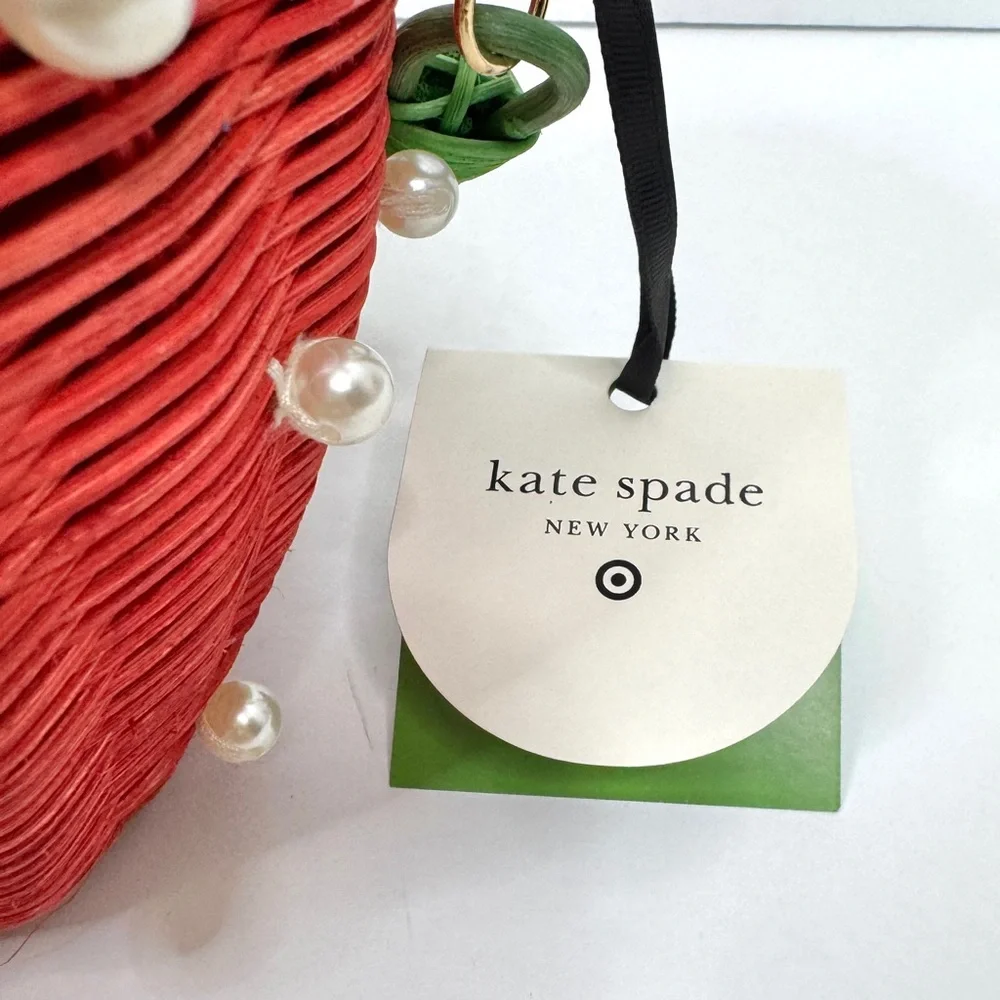 KATE SPADE NEW YORK x TARGET Strawberry Basket Bucket Bag NEW Red W Faux Pearls